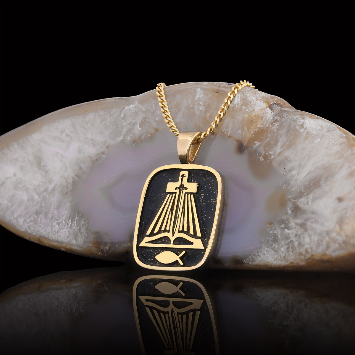 Christian Sword Necklace, Christianity Ichthus Necklace, Cross Necklace, Religion Book Pendant