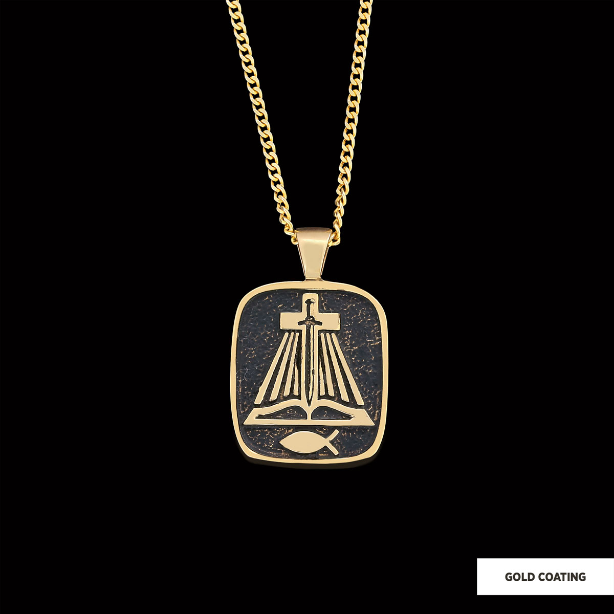 Christian Sword Necklace, Christianity Ichthus Necklace, Cross Necklace, Religion Book Pendant