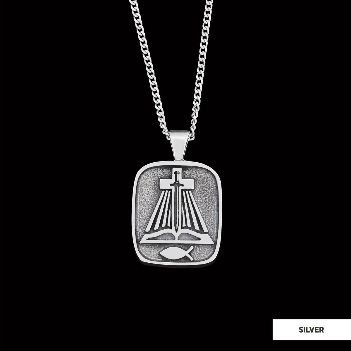 Christian Sword Necklace, Christianity Ichthus Necklace, Cross Necklace, Religion Book Pendant