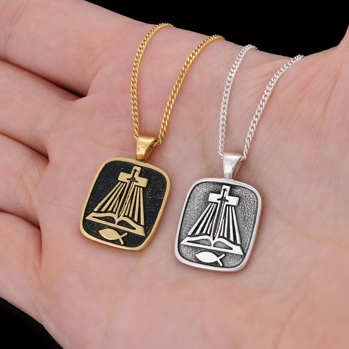 Christian Sword Necklace, Christianity Ichthus Necklace, Cross Necklace, Religion Book Pendant
