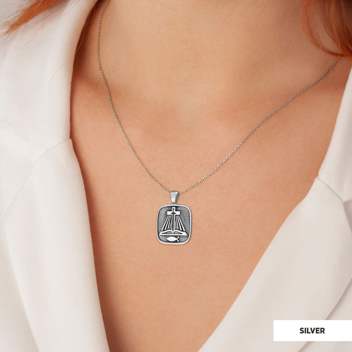 Christian Sword Necklace, Christianity Ichthus Necklace, Cross Necklace, Religion Book Pendant