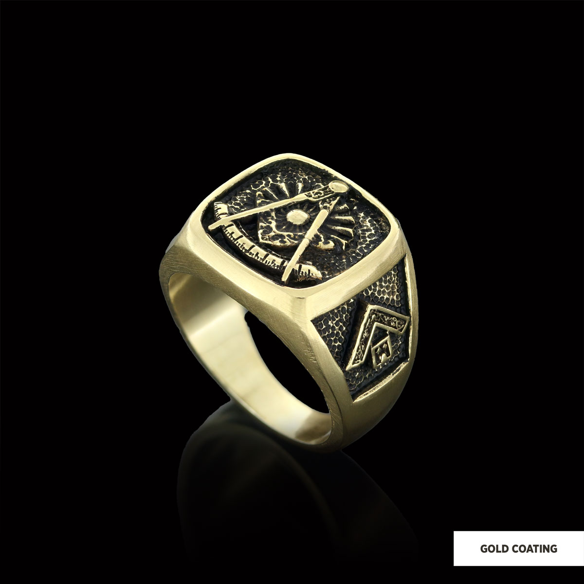 Compass Embossed Masonic Ring, Square Mason Ring, Ancient Lodge Mason Ring