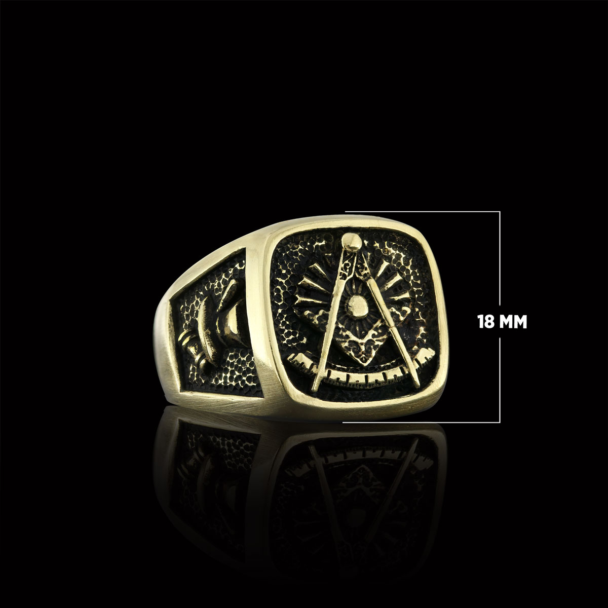 Compass Embossed Masonic Ring, Square Mason Ring, Ancient Lodge Mason Ring