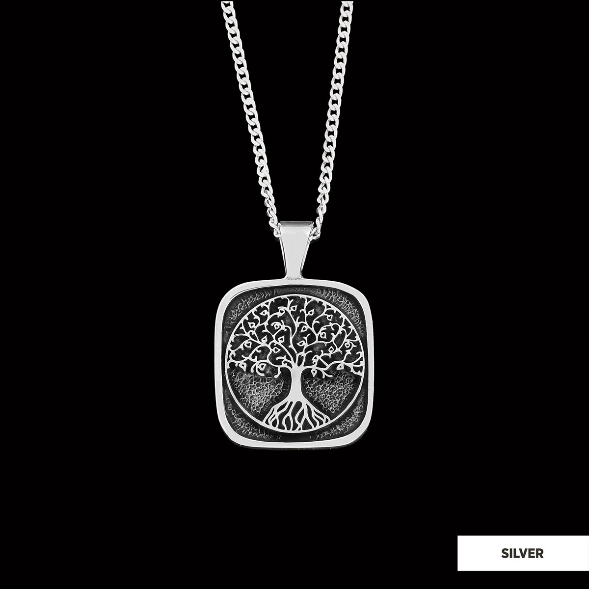 Christian Tree of Life Gold Plated Silver Necklace, Silver Square Tree of Life Necklace, 925 Sterling Silver Christian Pendants