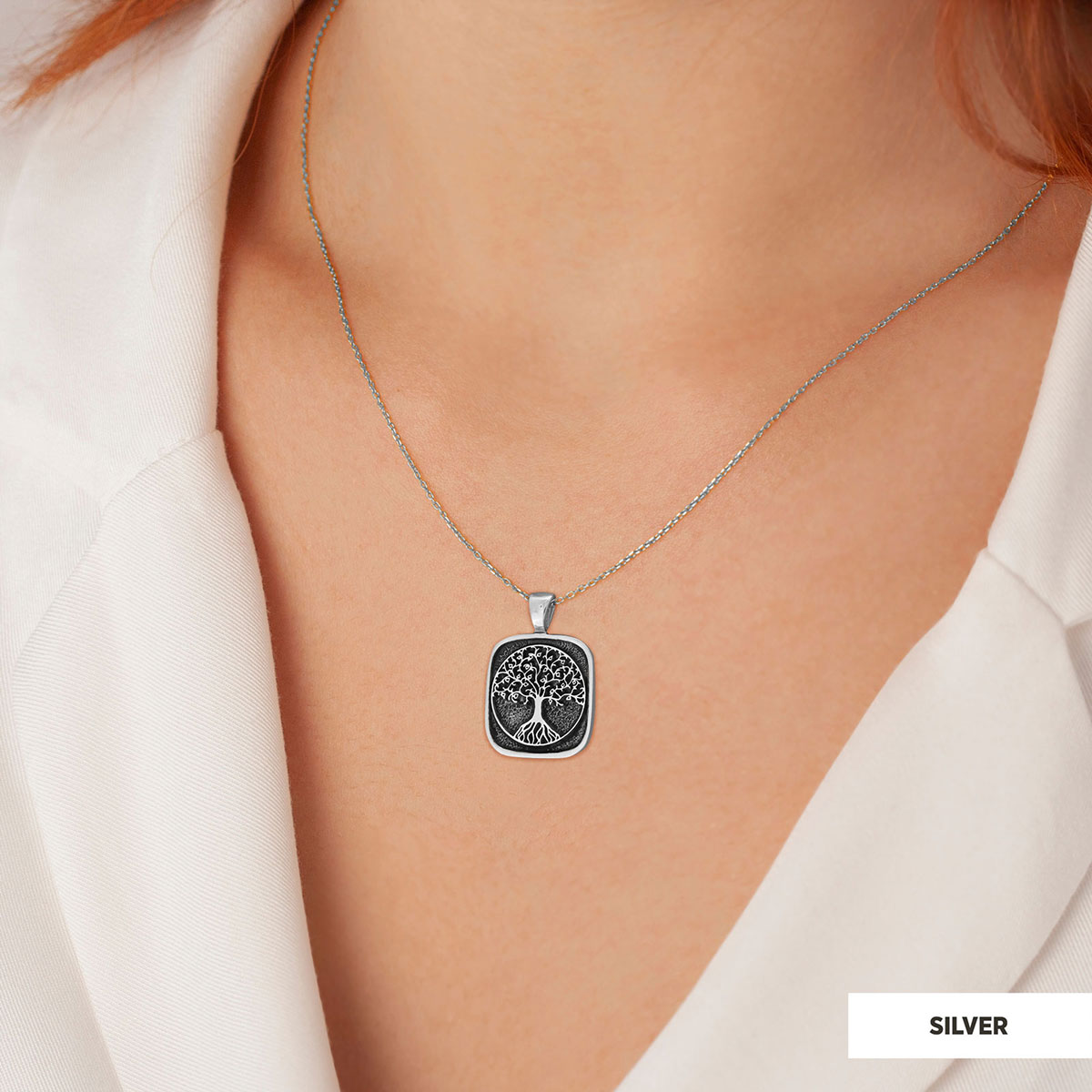 Christian Tree of Life Gold Plated Silver Necklace, Silver Square Tree of Life Necklace, 925 Sterling Silver Christian Pendants