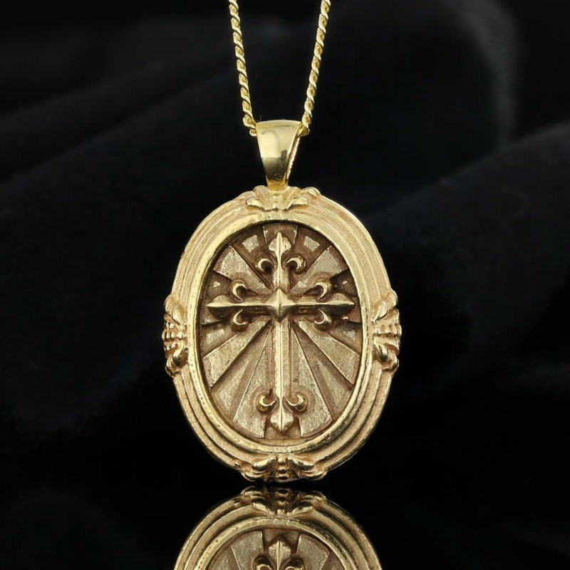 Oval Sterling Silver Christian Cross Pendant