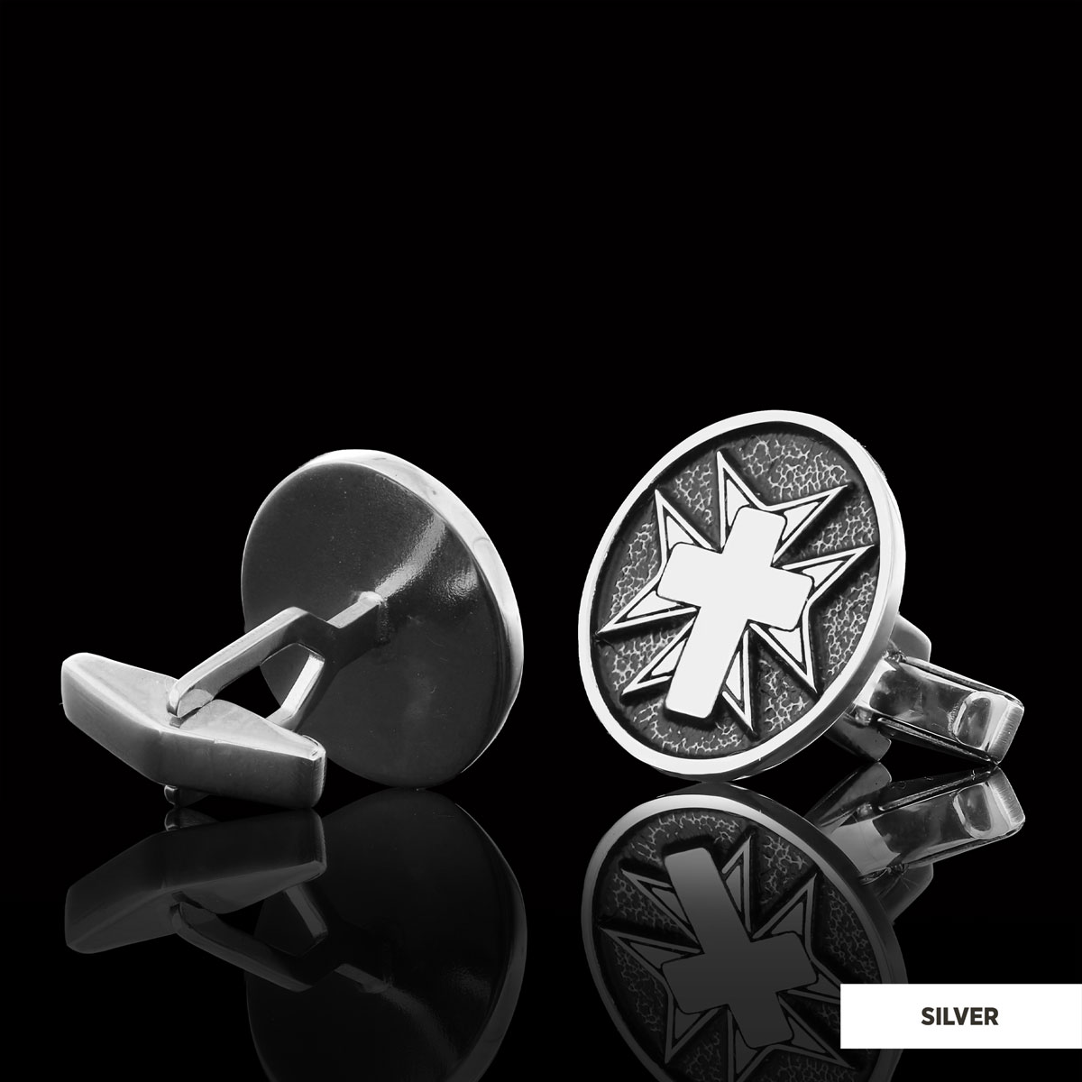 Crucifix Silver Cufflinks, Gold Plated Silver Christian Cross Cufflinks, Silver Oval Crucifix Cufflinks