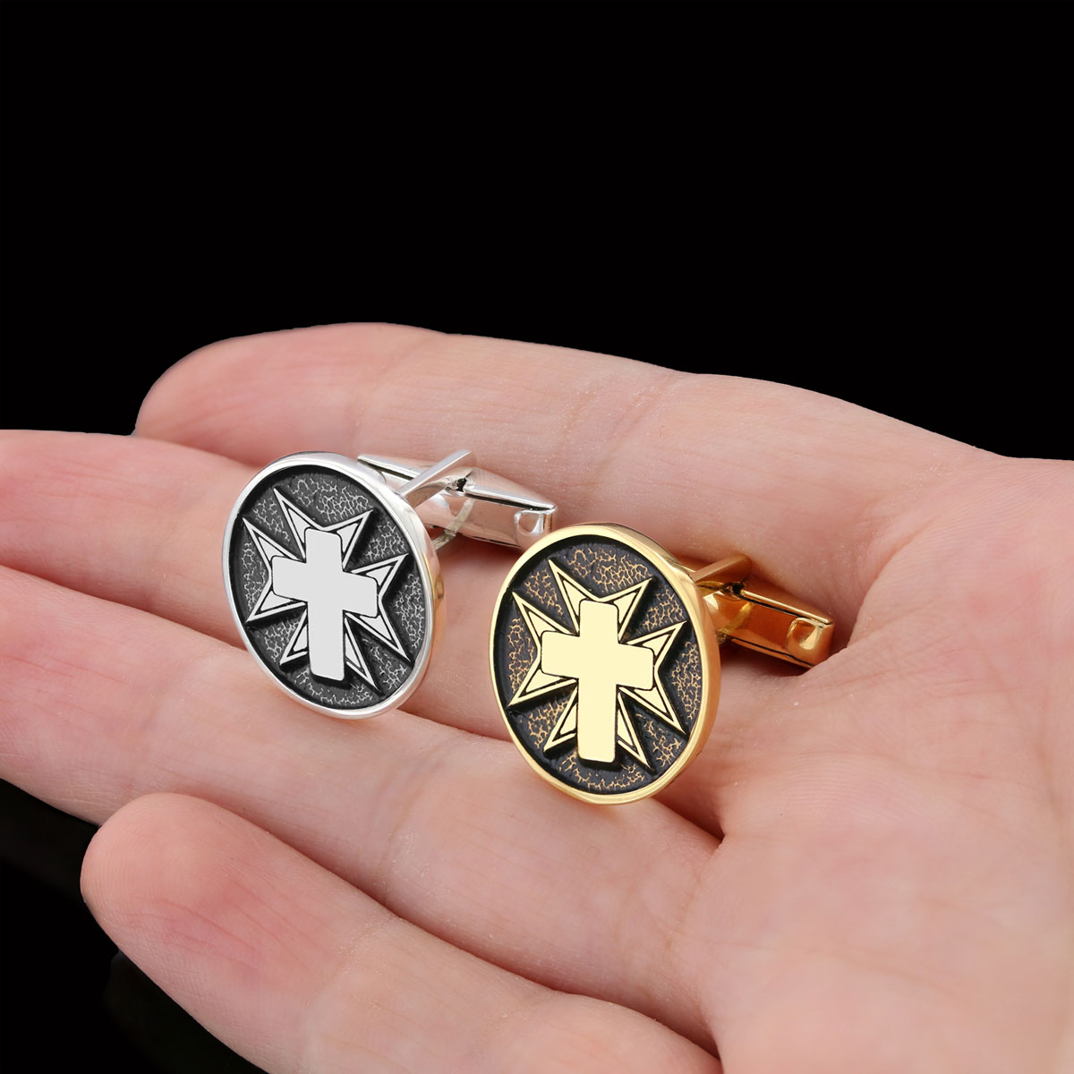 Crucifix Silver Cufflinks, Gold Plated Silver Christian Cross Cufflinks, Silver Oval Crucifix Cufflinks