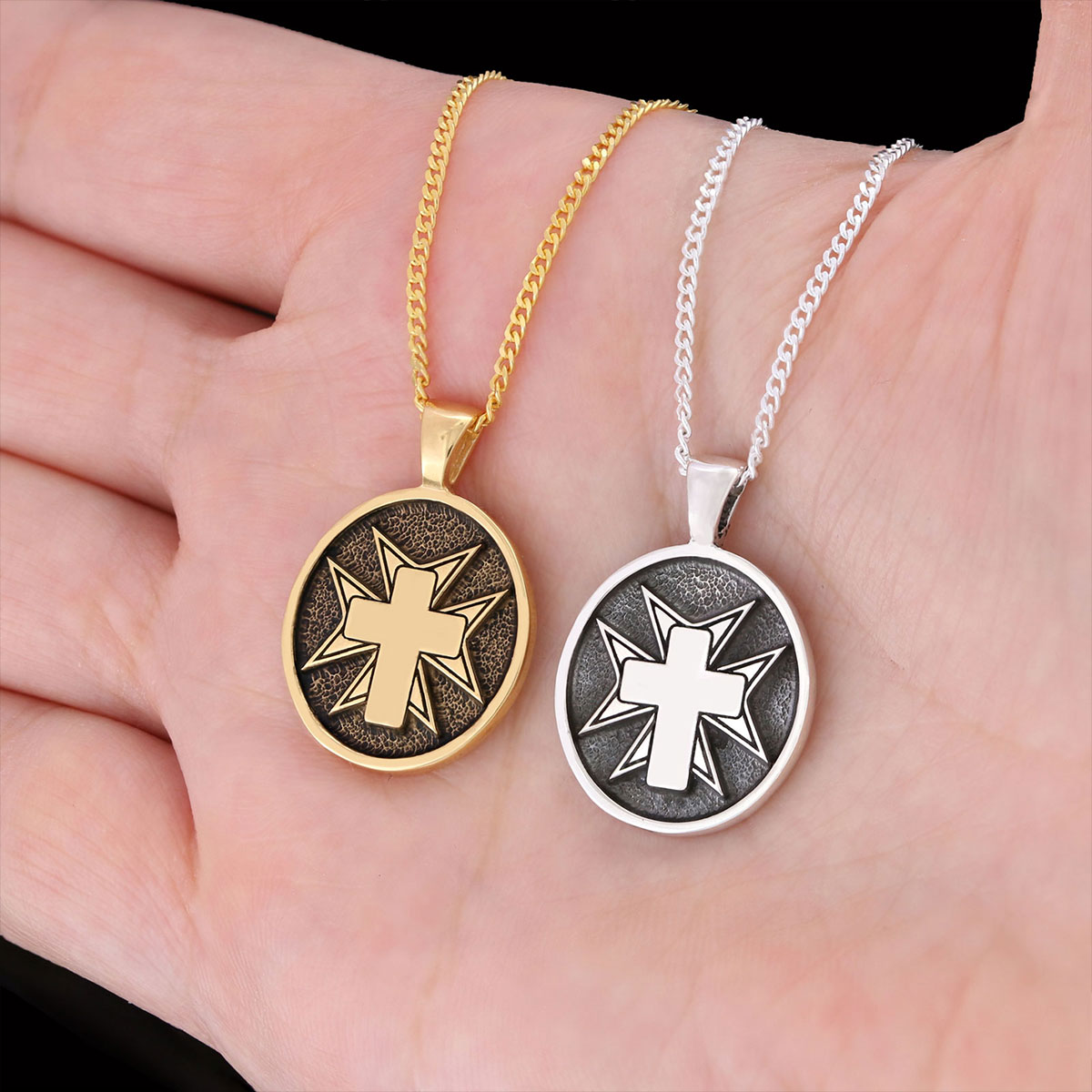 Crucifix Silver Necklace, Gold Plated Silver Christian Cross Pendants, Silver Oval Crucifix Necklace