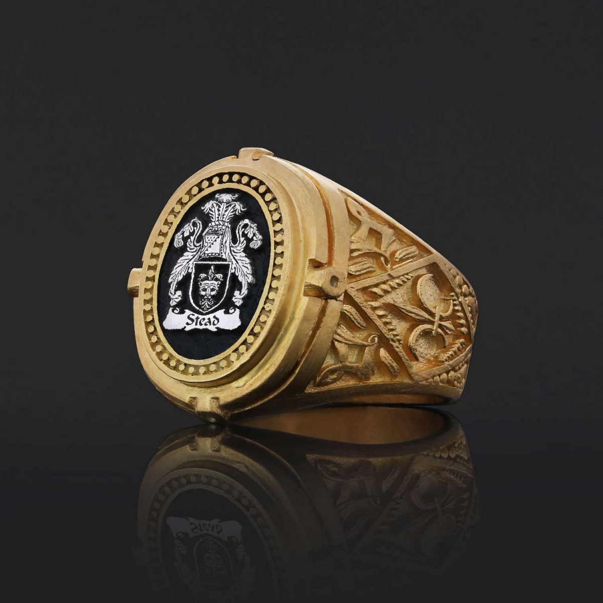 Custom Design Handmade Family Crest Ring, Oval Celtic Design Engraved Family Ring