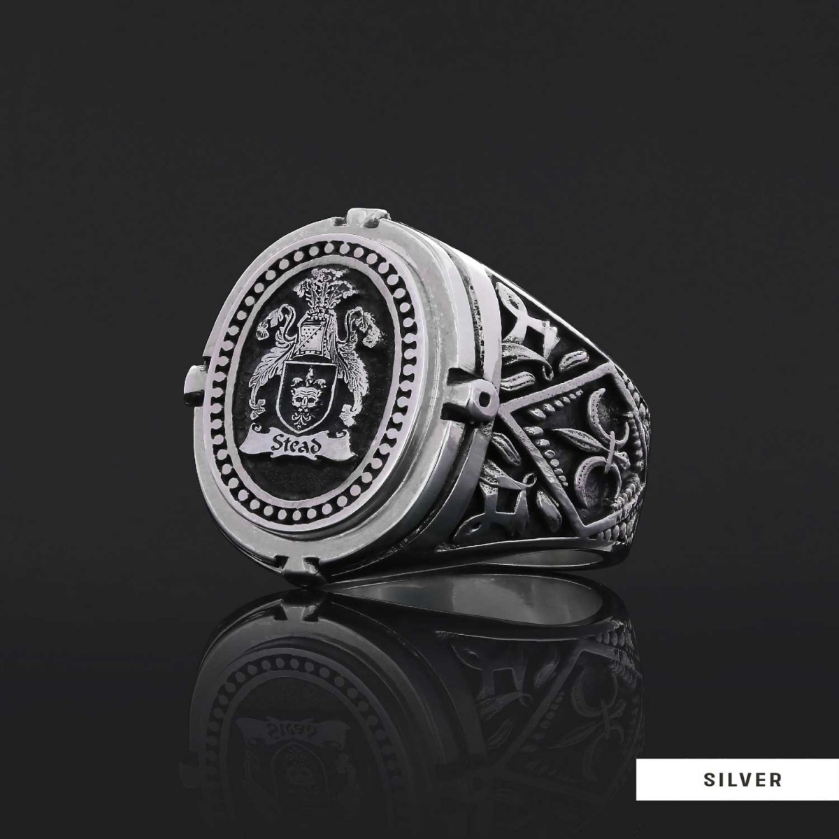 Custom Design Handmade Family Crest Ring, Oval Celtic Design Engraved Family Ring
