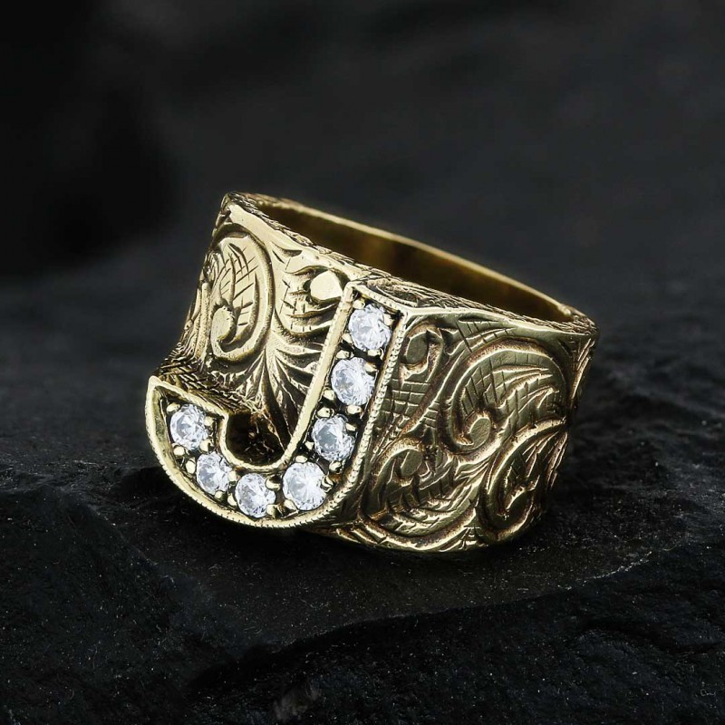 Custom Design Handmade Monogram J Bold Alphabet Ring