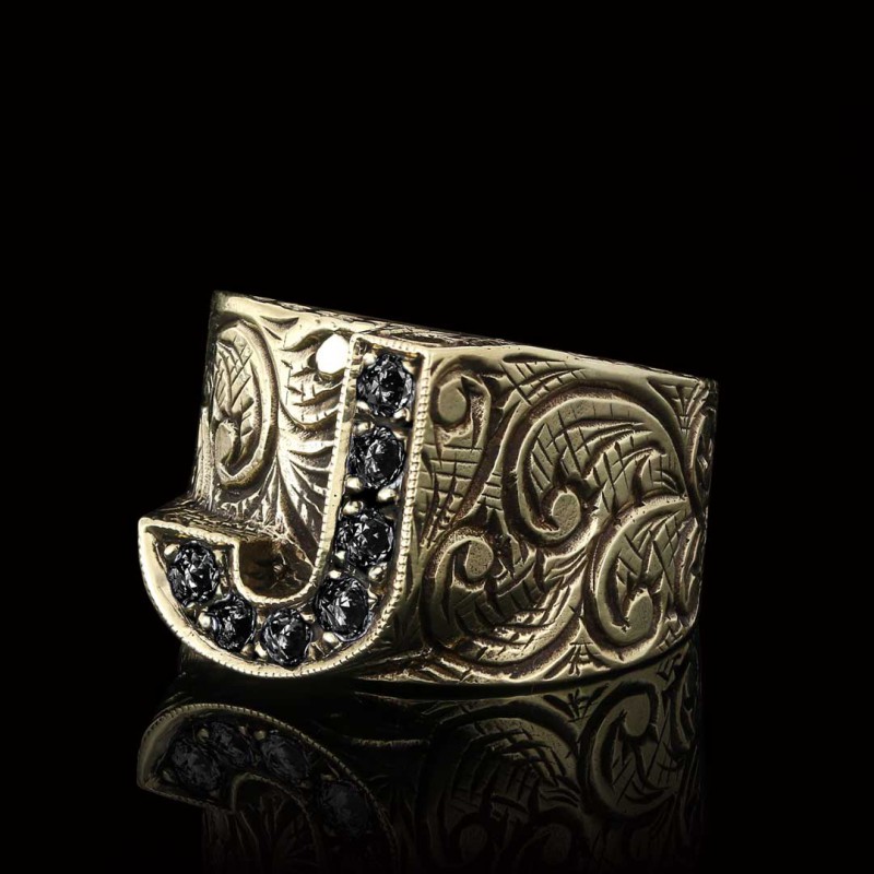 Custom Design Handmade Monogram J Bold Alphabet Ring