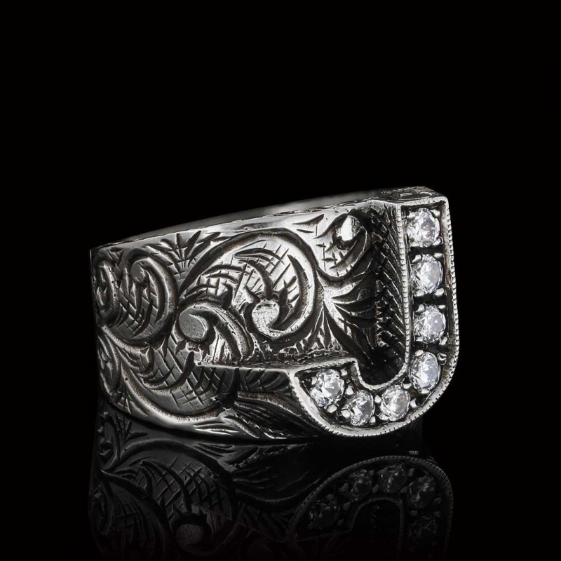 Custom Design Handmade Monogram J Bold Alphabet Ring