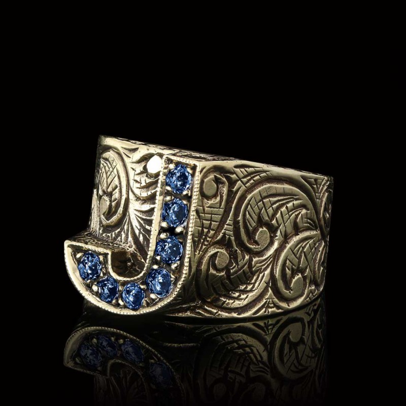 Custom Design Handmade Monogram J Bold Alphabet Ring