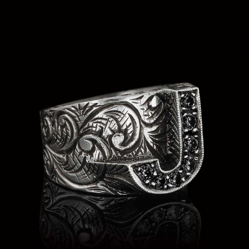 Custom Design Handmade Monogram J Bold Alphabet Ring