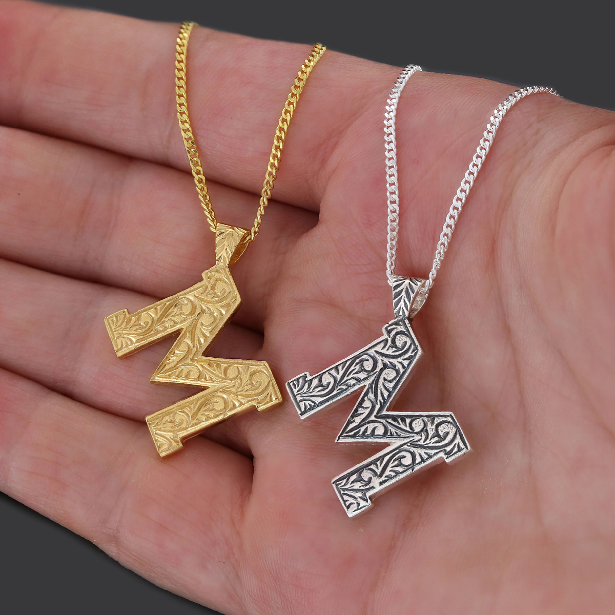 Custom Design Monogram 925 Sterling Silver Letter M Necklace