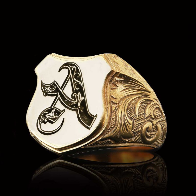 Custom Design Silver Motif A Letter Ring
