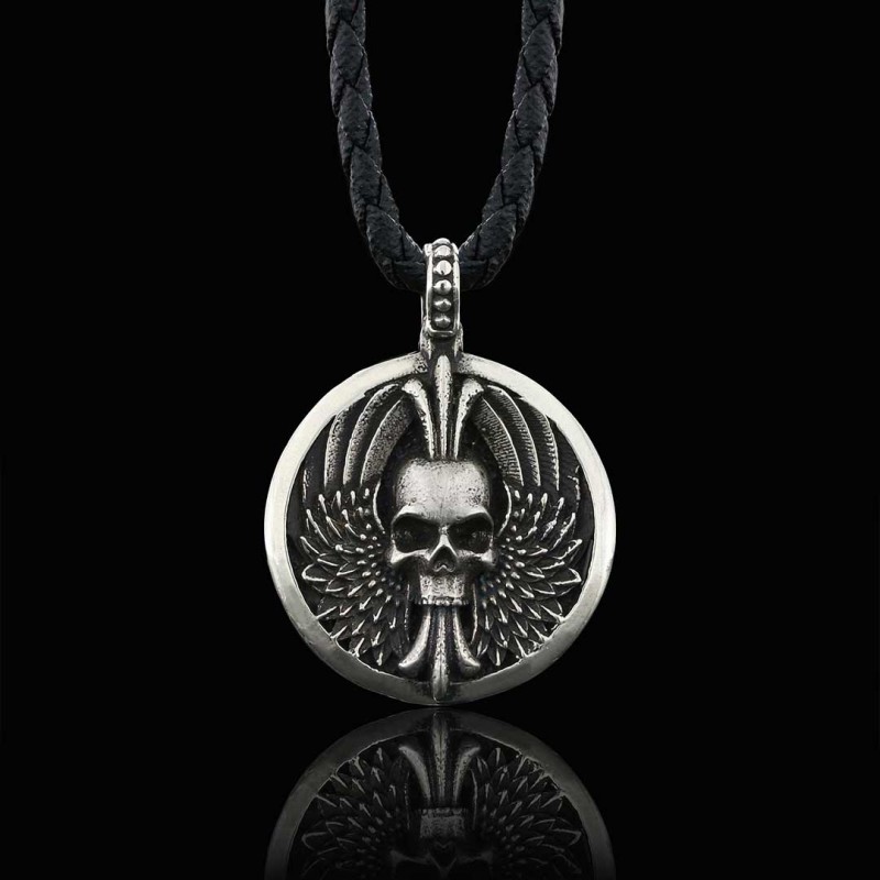 Custom Made Round Winged Skull Necklace