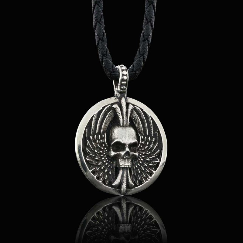 Custom Made Round Winged Skull Necklace