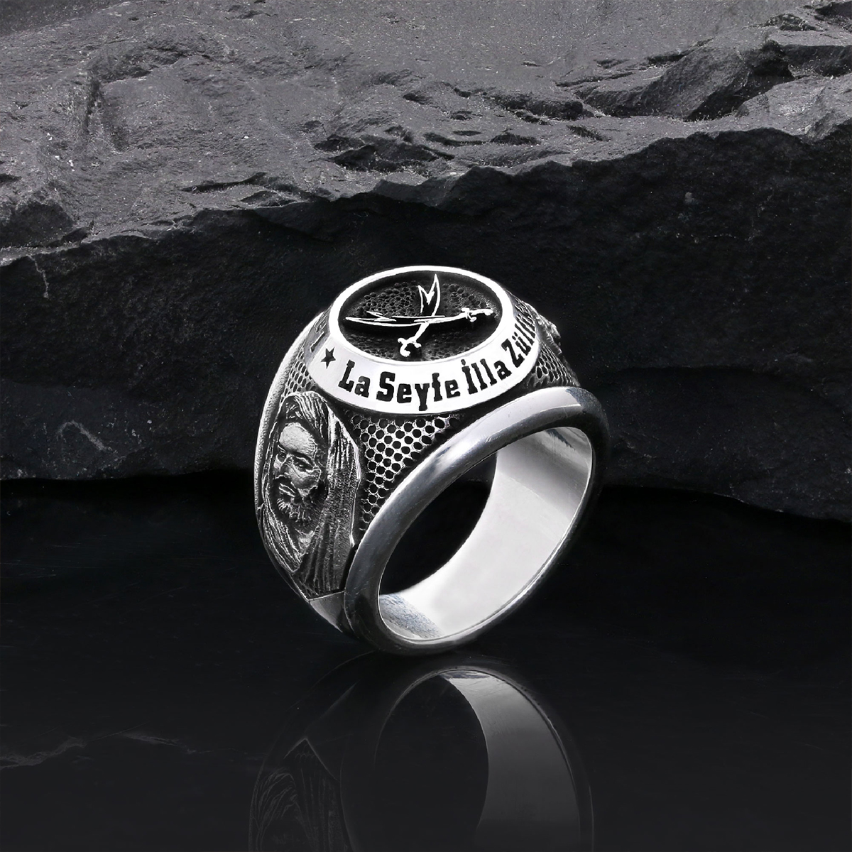 Dhulfiqar Sword Round Ring, Islamic Zulfiqar Sword Jewelry, Zulfiqar Face Ring, Hz Ali Ring Gift, Zulfiqar Jewelry, Muslim Silver Jewelry