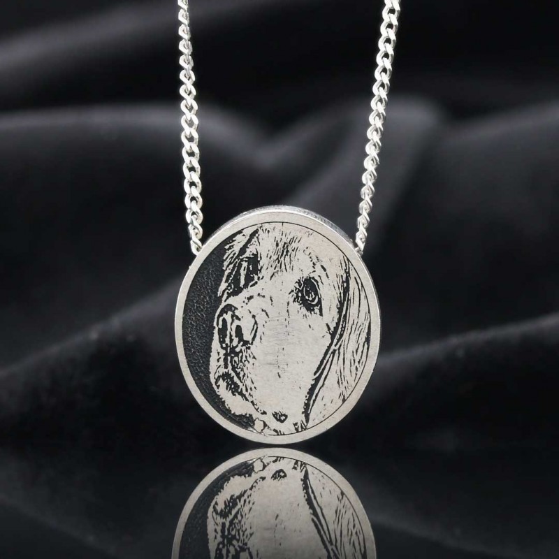 925 Sterling Silver Oval Dog Photo Pendant