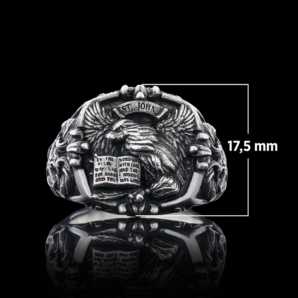 Eagle Of Saint John Apostle Evangelist Cross Pattern Signet Ring, Apostle Evangelist Symbol with Cross Engraving Ring, Christian Men's Ring