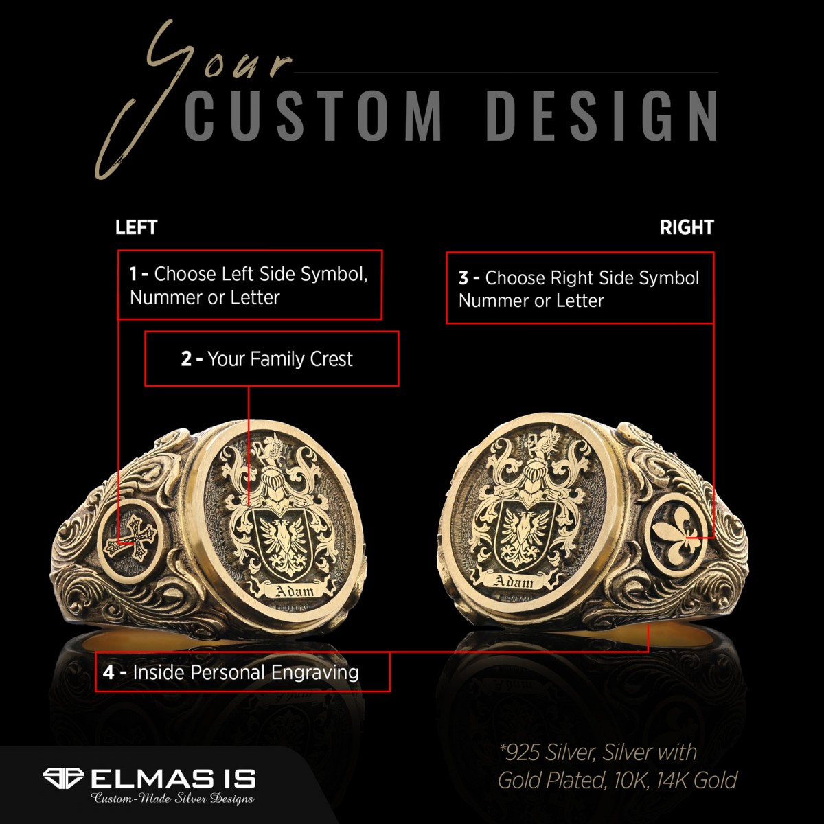 Family Coat of Arms Ring, Special Design Family Ring