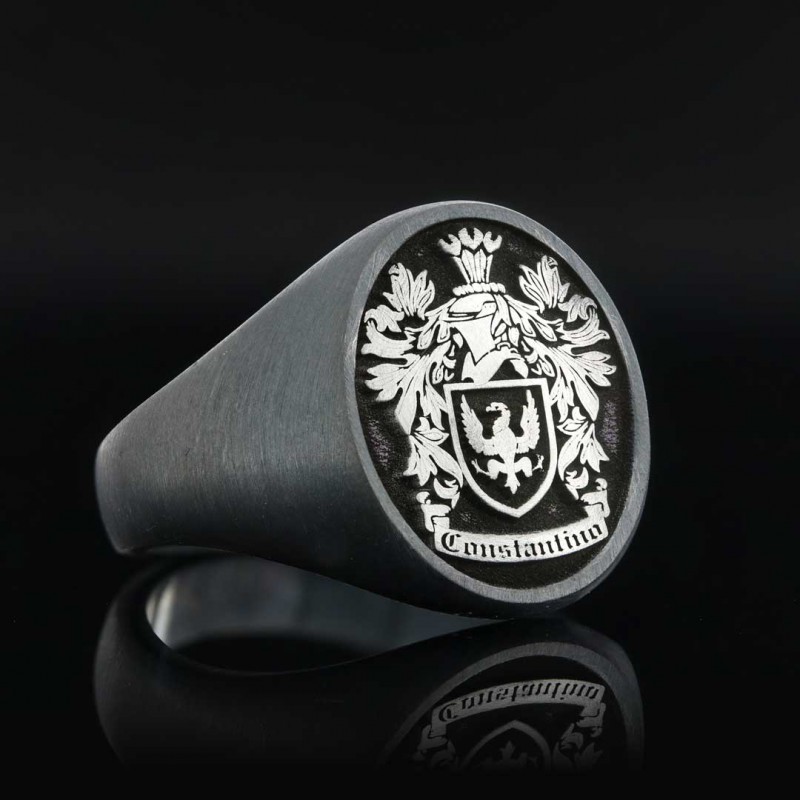 Oval Raised Family Crest Ring