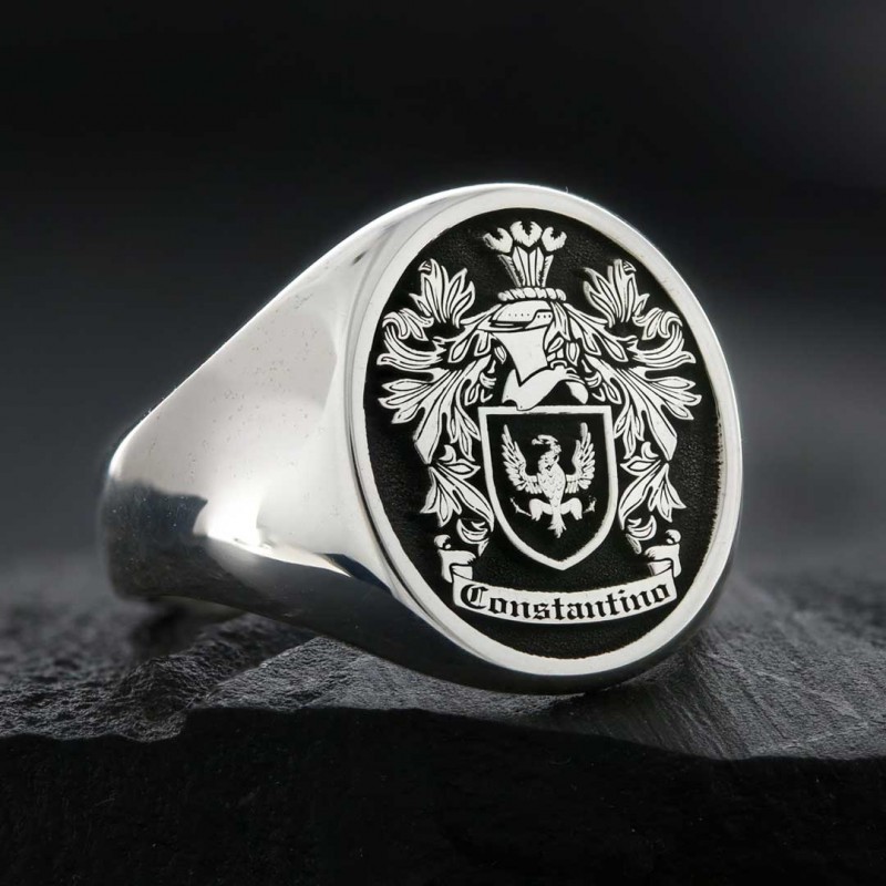 Oval Raised Family Crest Ring