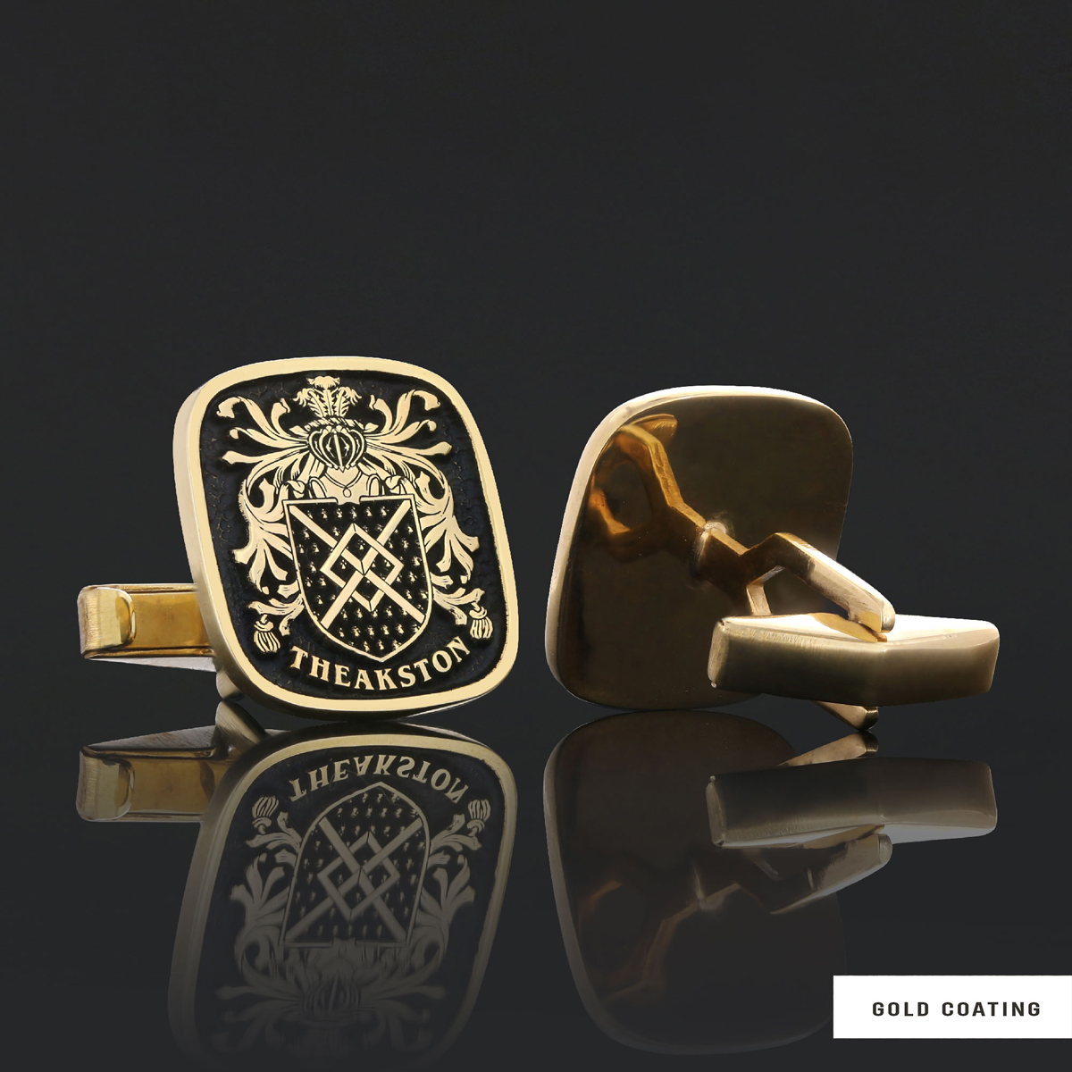 Family Square Cufflinks with Raised Crest, Personalized Emblem Design