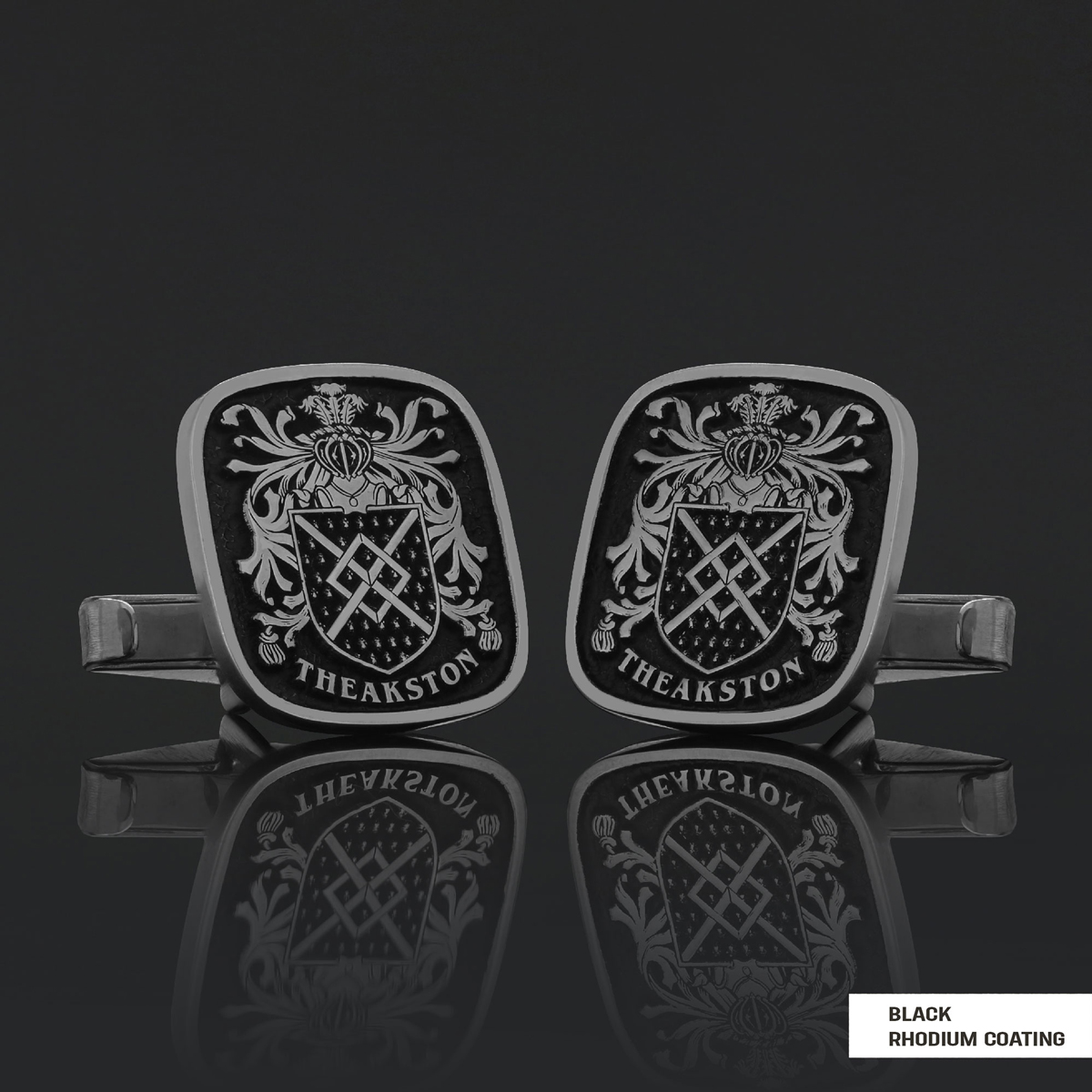 Family Square Cufflinks with Raised Crest, Personalized Emblem Design