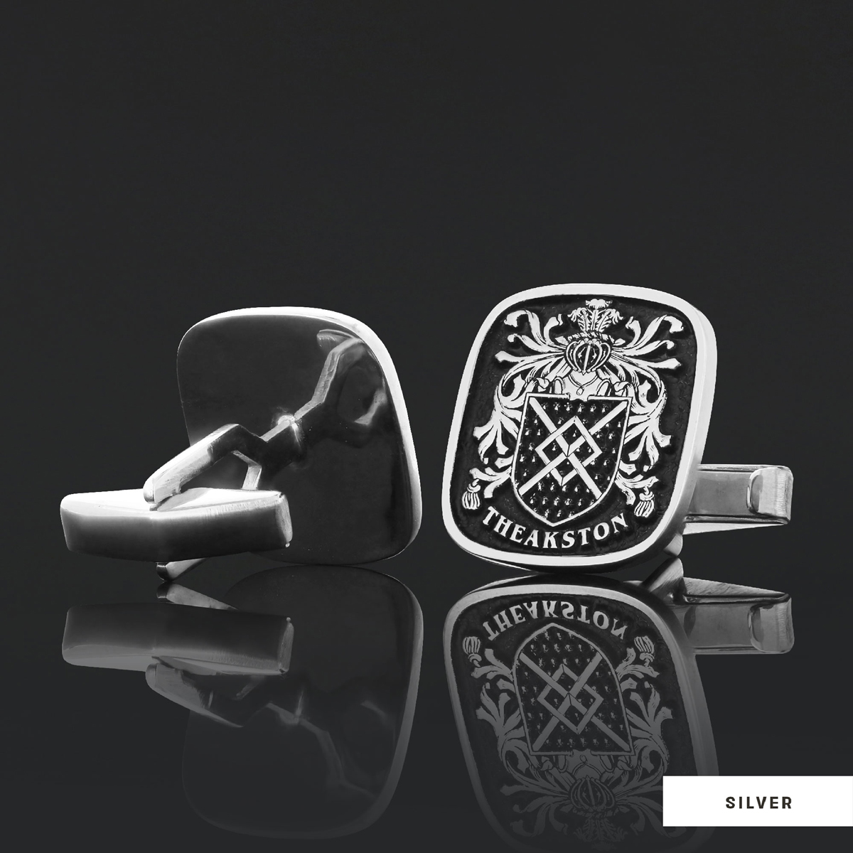 Family Square Cufflinks with Raised Crest, Personalized Emblem Design