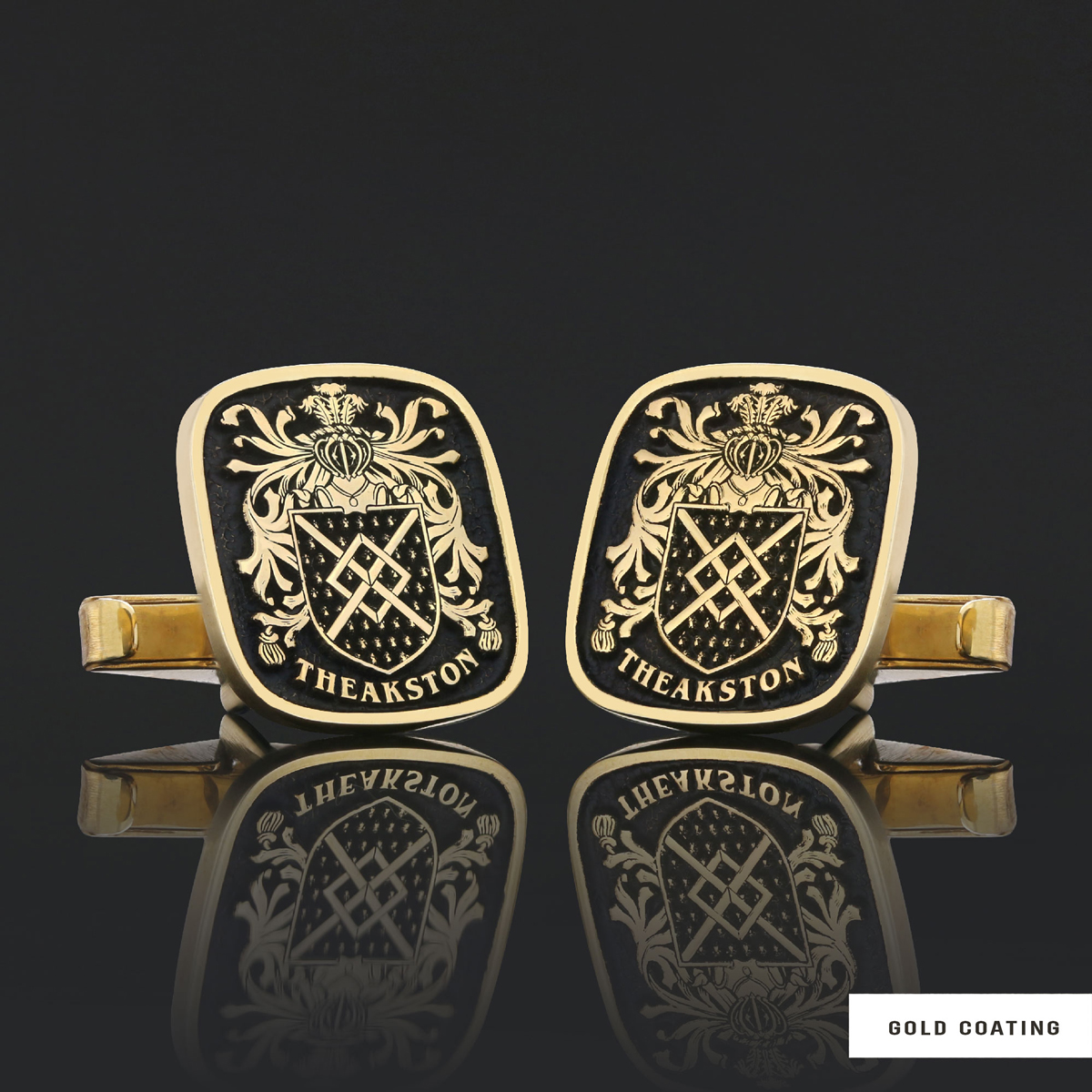 Family Square Cufflinks with Raised Crest, Personalized Emblem Design