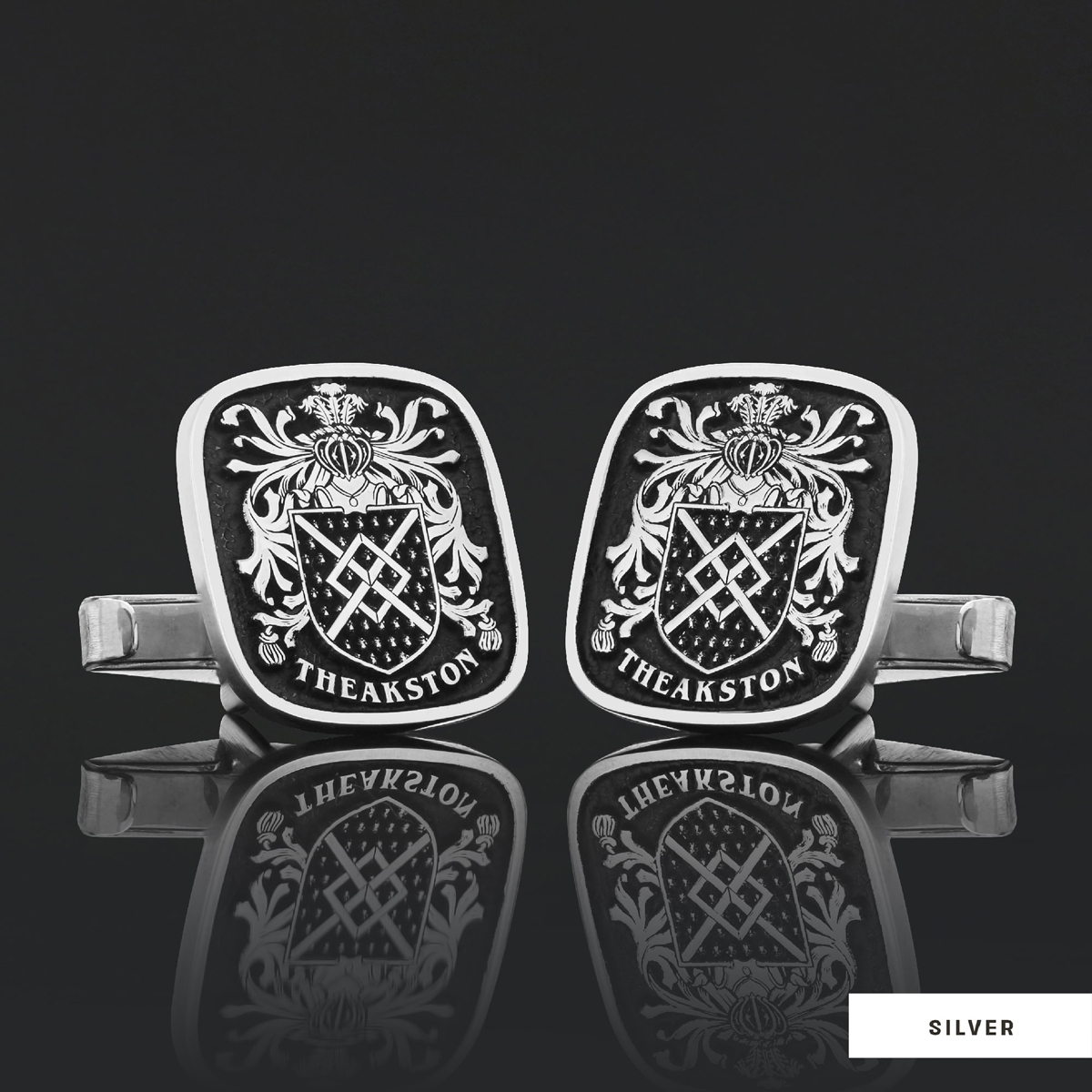 Family Square Cufflinks with Raised Crest, Personalized Emblem Design