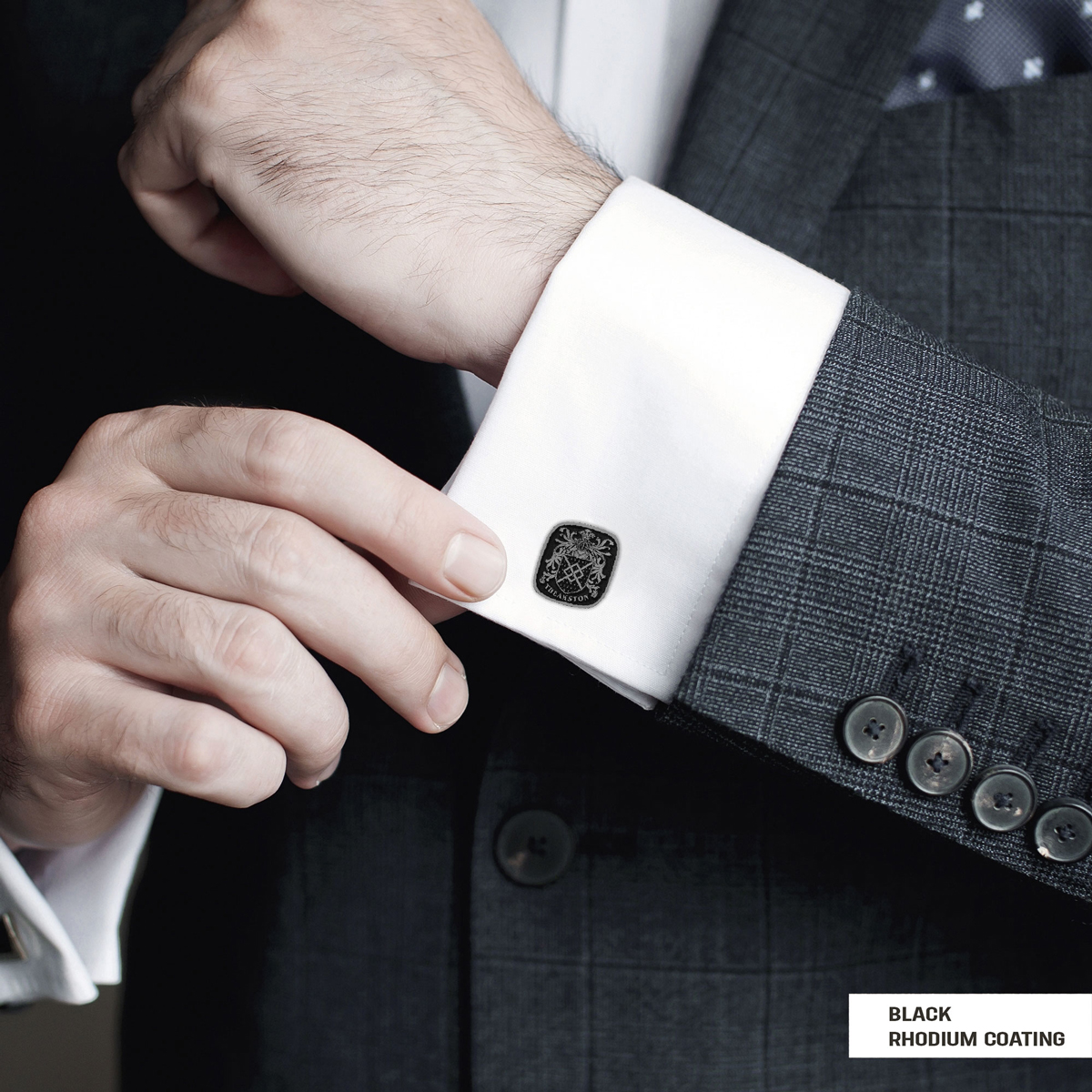 Family Square Cufflinks with Raised Crest, Personalized Emblem Design