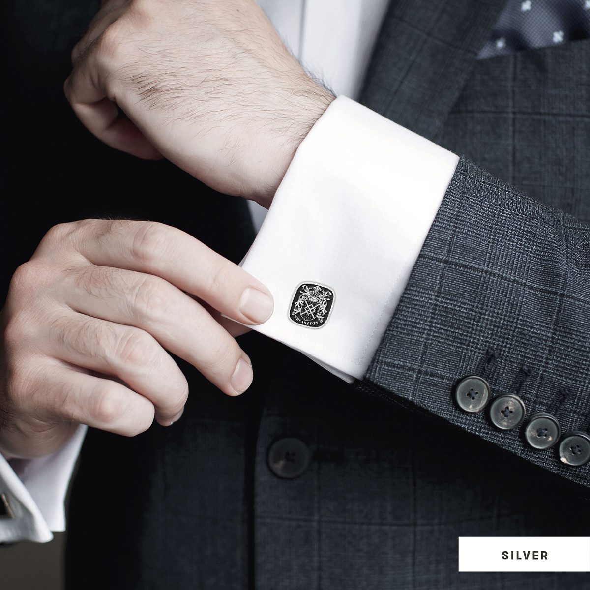 Family Square Cufflinks with Raised Crest, Personalized Emblem Design