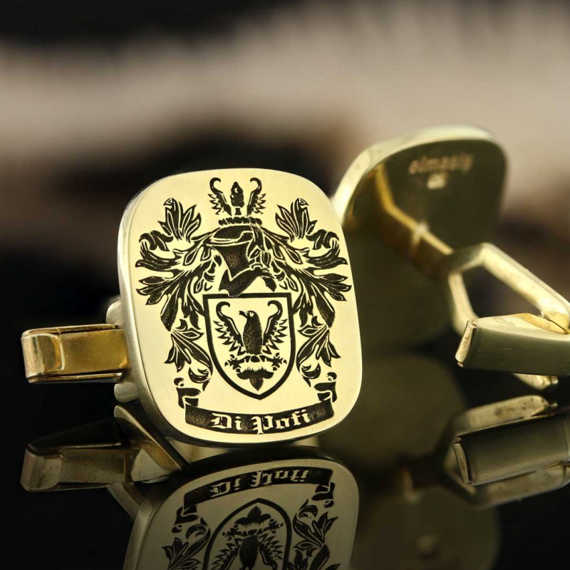 Square Engraved Family Crest Cufflink