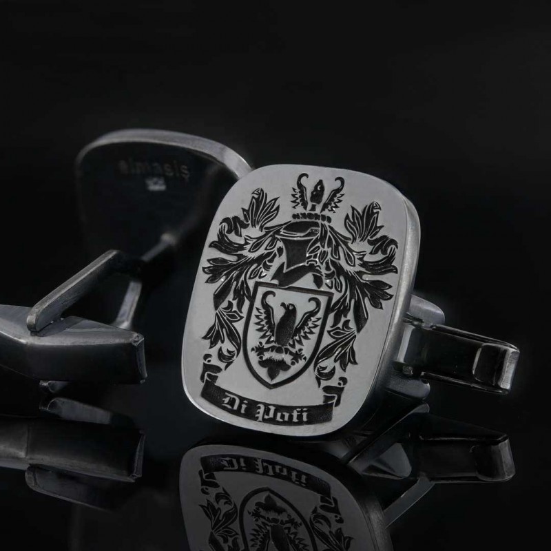 Square Engraved Family Crest Cufflink