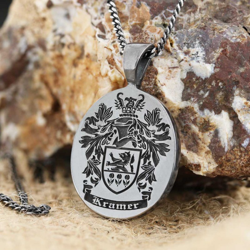 Oval Engraved Family Crest Pendant