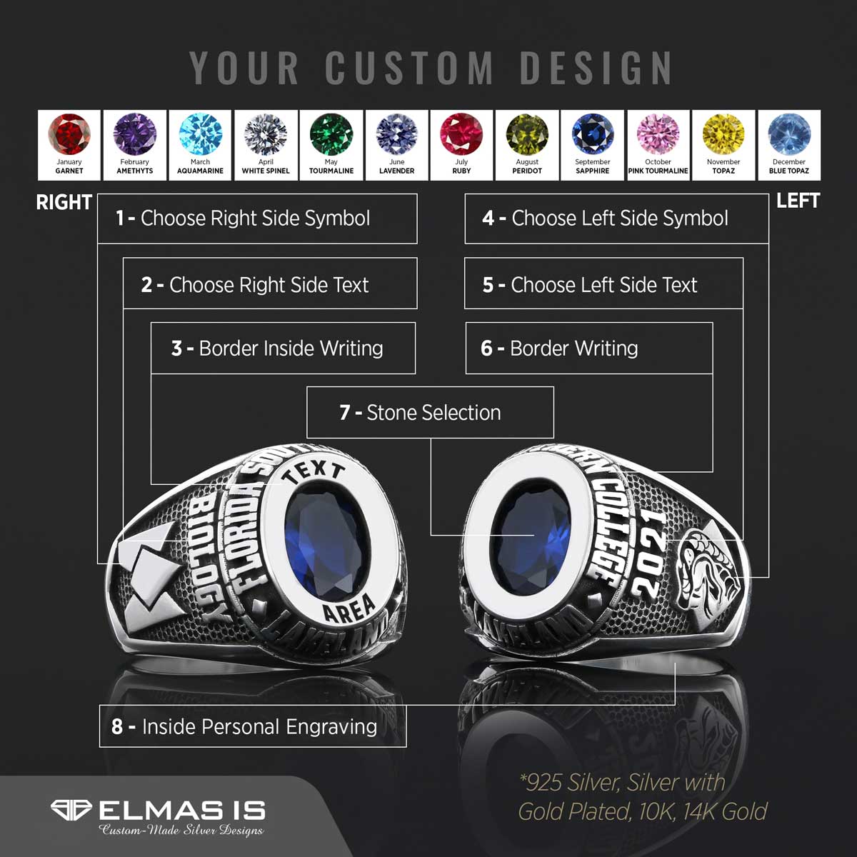 Georgia Southern University Ring, Customized High School Ring, University Ring, Customized Class Ring Georgia Southern University Ring, Customized High School Ring, University Ring, Customized Class Ring