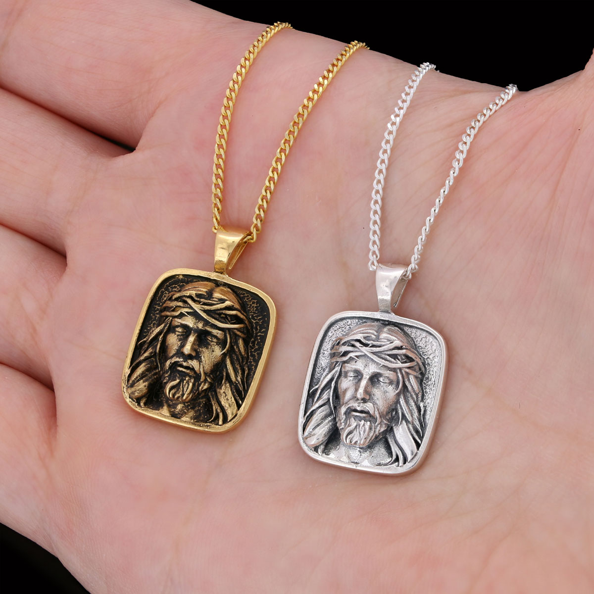 Gold Plated Jesus Jewelry, Jesus Silver Pendant, Men's Religious Gift Christian Necklace, Unisex Jesus Pendant