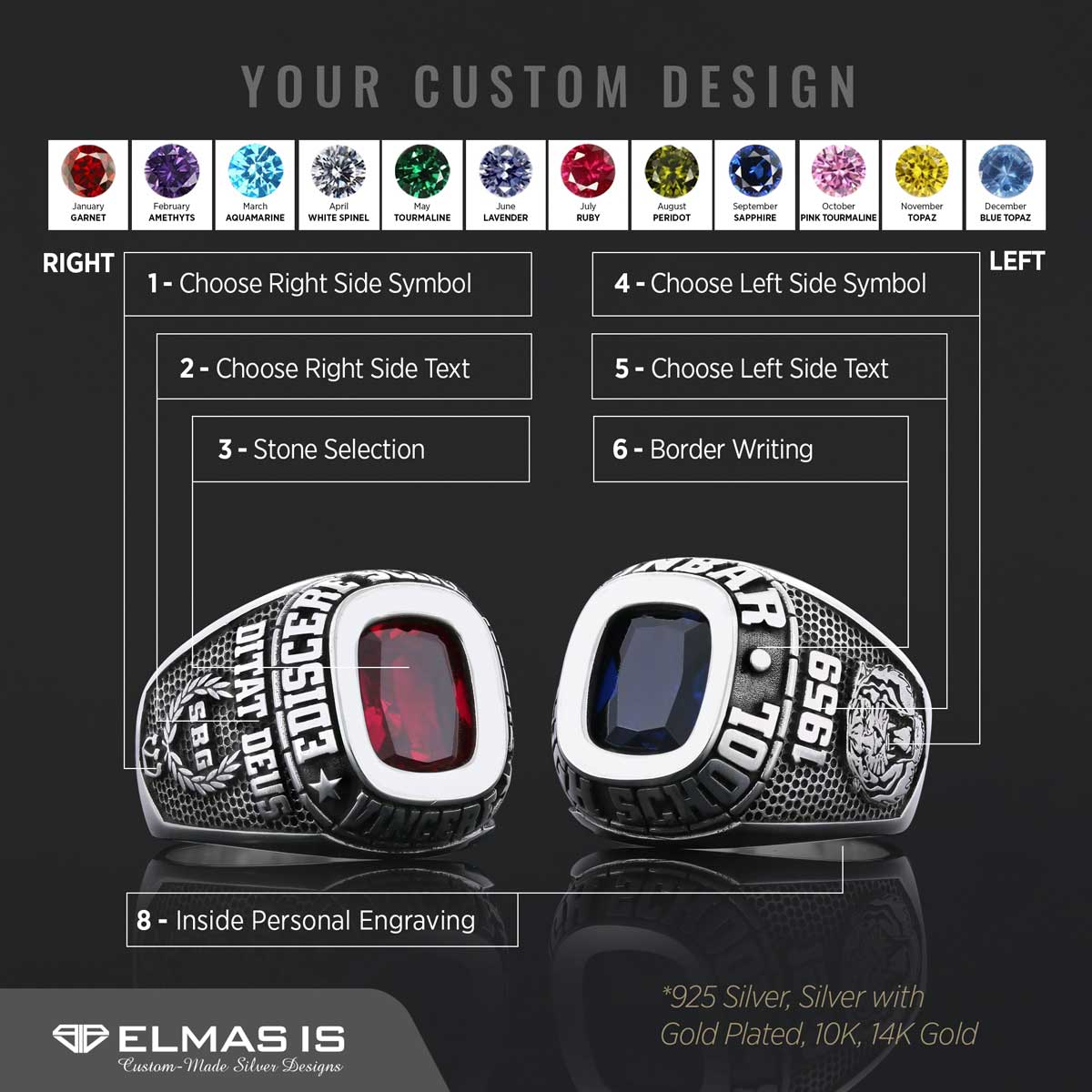 Graduation Collage Ring, Customized High School Ring, University Ring, Customized Class Ring Graduation Collage Ring, Customized High School Ring, University Ring, Customized Class Ring