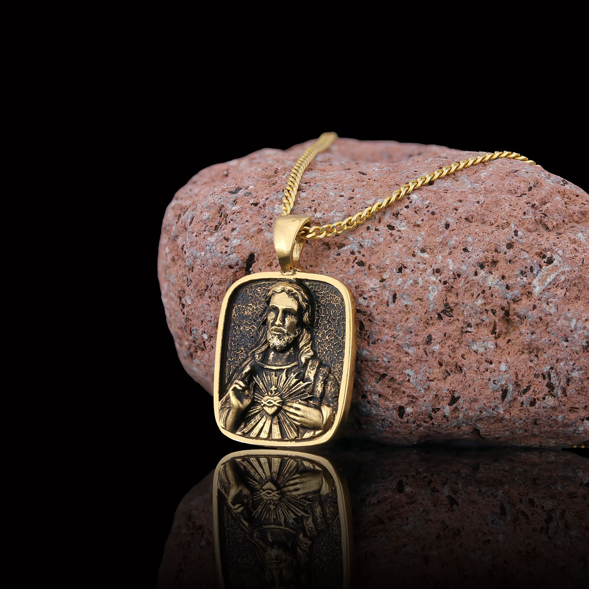 Handcrafted Square Jesus Necklace, Christ Religious Pendant, Christian Necklace, Religious Jewelry, Christ Gold Plated Pendant, Messiah Accessory