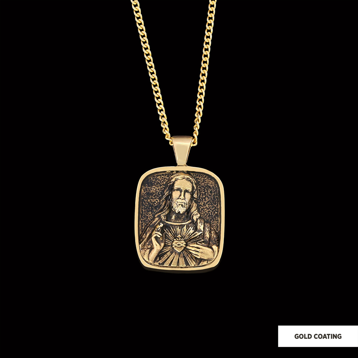 Handcrafted Square Jesus Necklace, Christ Religious Pendant, Christian Necklace, Religious Jewelry, Christ Gold Plated Pendant, Messiah Accessory