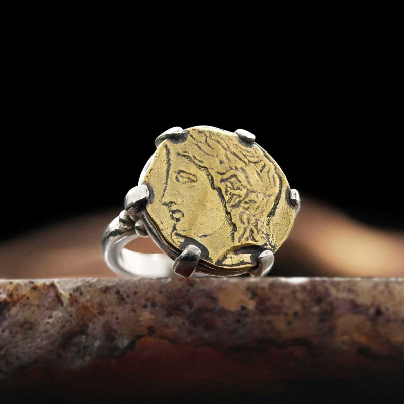 Handmade 925 Sterling Silver Orpheus Coin Women Ring