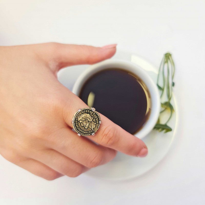 Handmade Antoninus Pius Aureus Roma Coin Women Ring