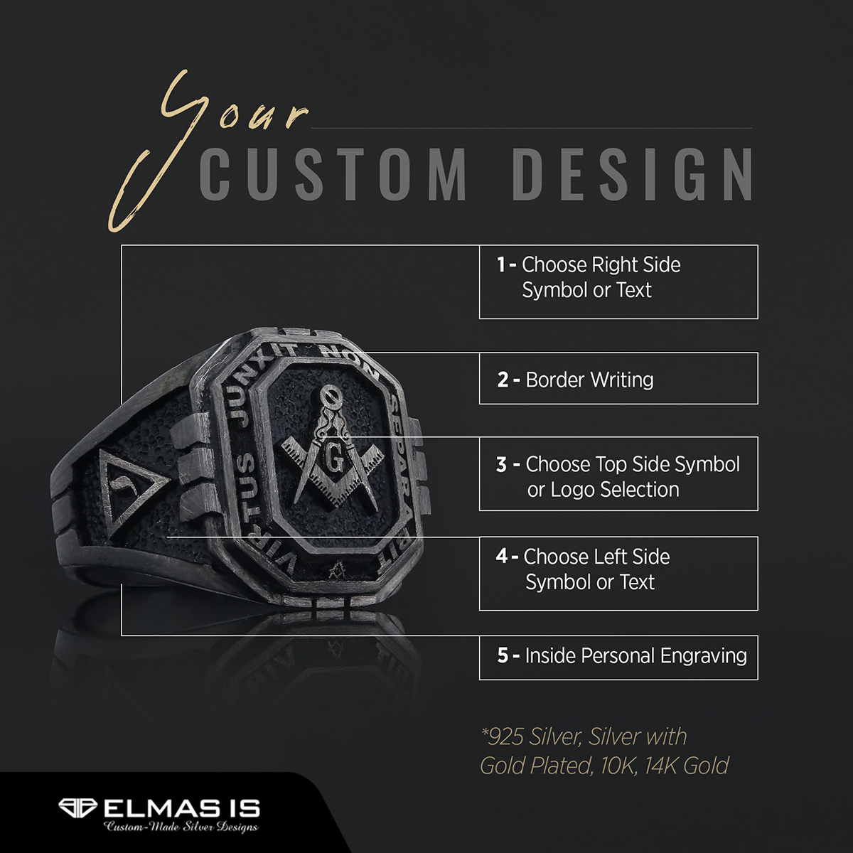 Handmade Lodge Masonic Ring, Custom Mason Ring