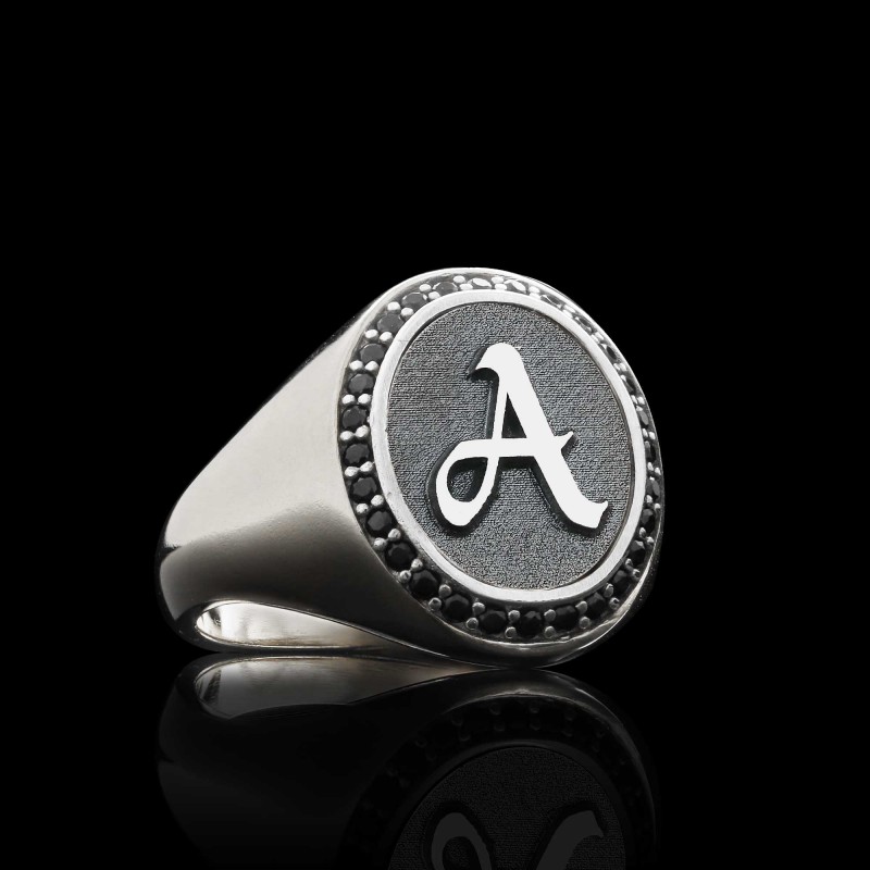 Handmade Oval Stone 925 Sterling Silver Special Monogram A Letter Women Ring