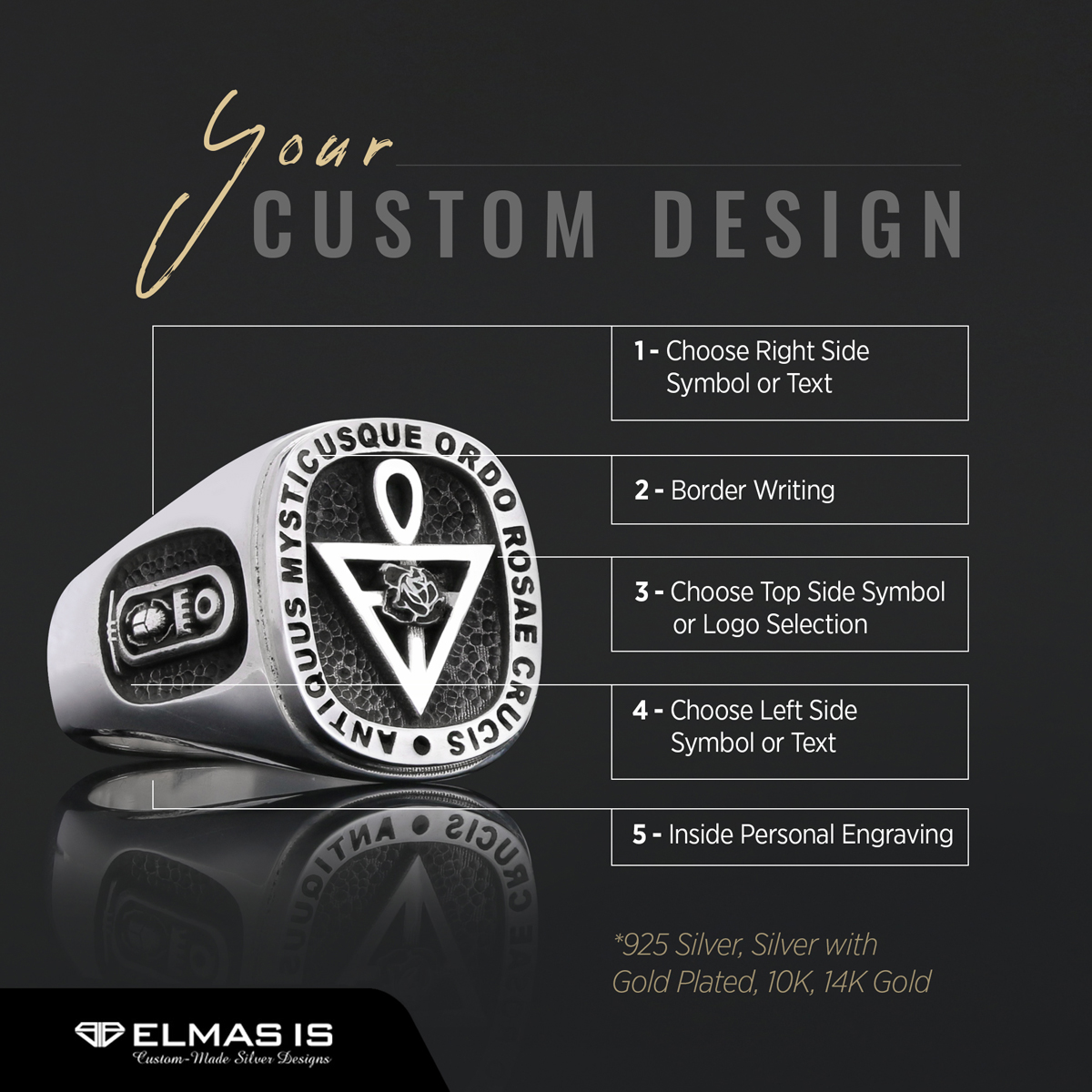 Handmade Silver Special Design Rosae Crucis Mason Ring